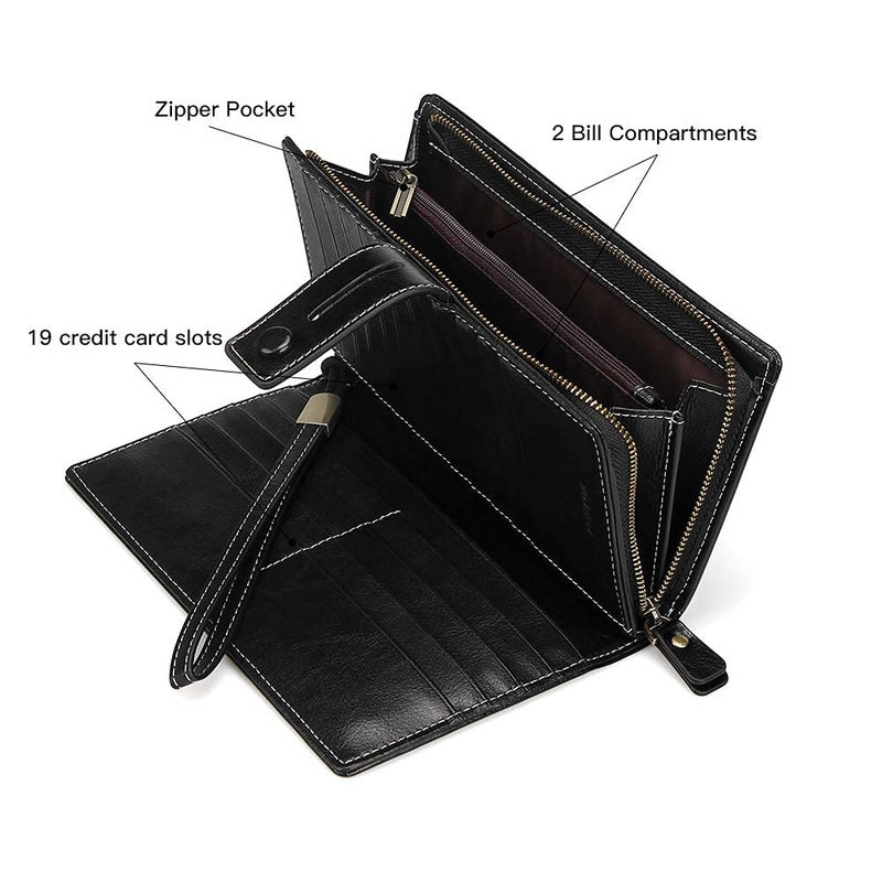 FT FUNTOR Women's Big Fat RFID Blocking Wallet Leather Zip Around Clutch Large Purse Phone Organizer Wristlet - Image 3
